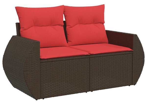 VidaXL Kanapé Szett 5 db Barna és Piros Poli rattan és acél