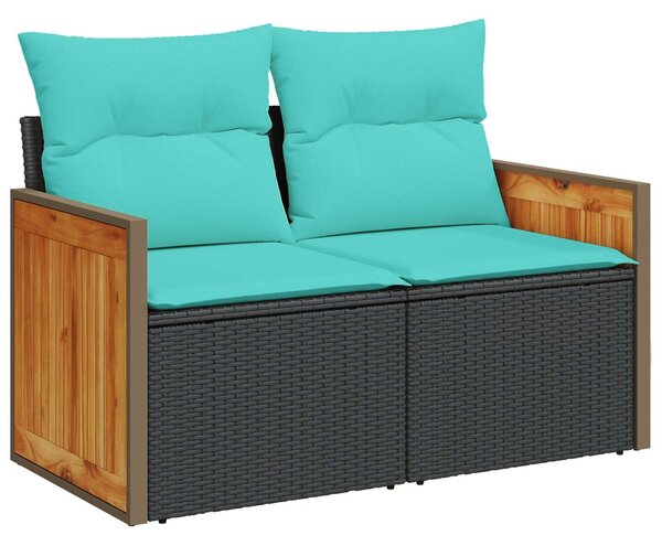 VidaXL Kanapé Szett 5 db Fekete és Kék Poli rattan és acél