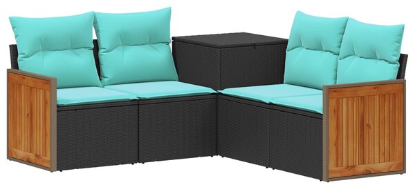 VidaXL Kanapé Szett 5 db Fekete és Kék Poli rattan és acél