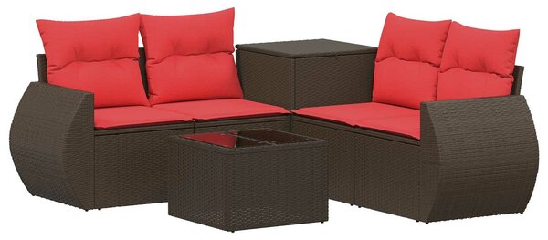 VidaXL Kanapé Szett 6 db Barna és Piros Poli rattan és acél