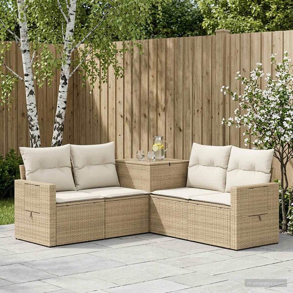 VidaXL Kanapé Szett 5 db Beige és Krémszínű Poli rattan és acél