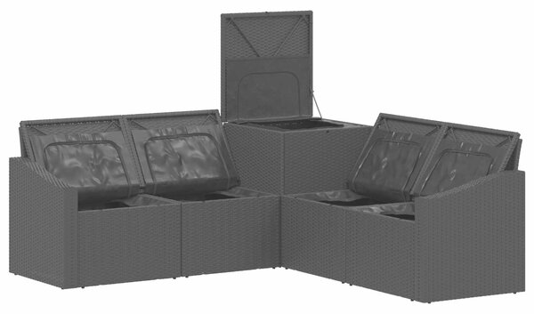 VidaXL Kanapé Szett 5 db Fekete Poli rattan és acél