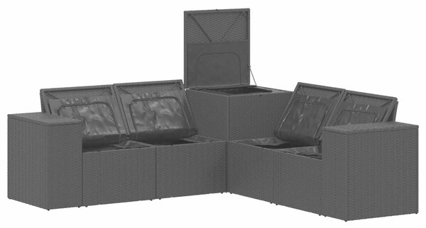 VidaXL Kanapé Szett 5 db Fekete Poli rattan és acél