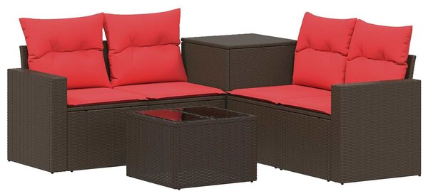 VidaXL Kanapé Szett 6 db Barna és Piros Poli rattan és acél