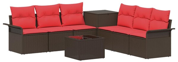 VidaXL Kanapé Szett 8 db Barna és Piros Poli rattan és acél