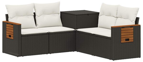 VidaXL Kanapé Szett 5 db Fekete és krémfehér Poli rattan és acél