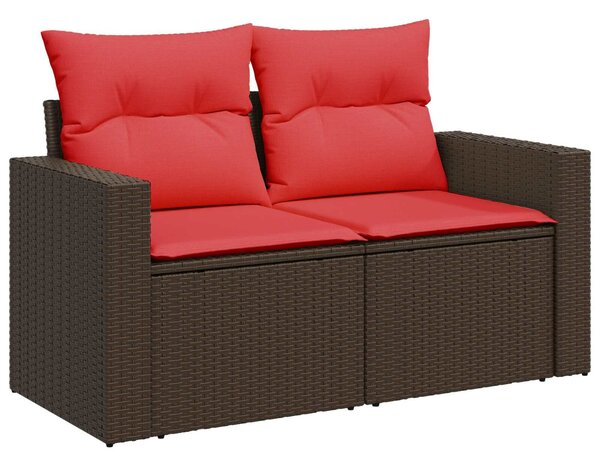 VidaXL Kanapé Szett 6 db Barna és Piros Poli rattan és acél