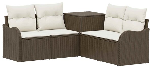 VidaXL Kanapé Szett 5 db Barna és Krémfehér Poli rattan és acél
