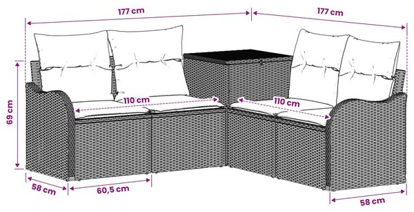 VidaXL Kanapé Szett 5 db Fekete és krémfehér Poli rattan és acél