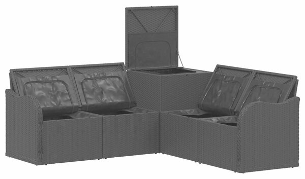 VidaXL Kanapé Szett 5 db Fekete Poli rattan és acél