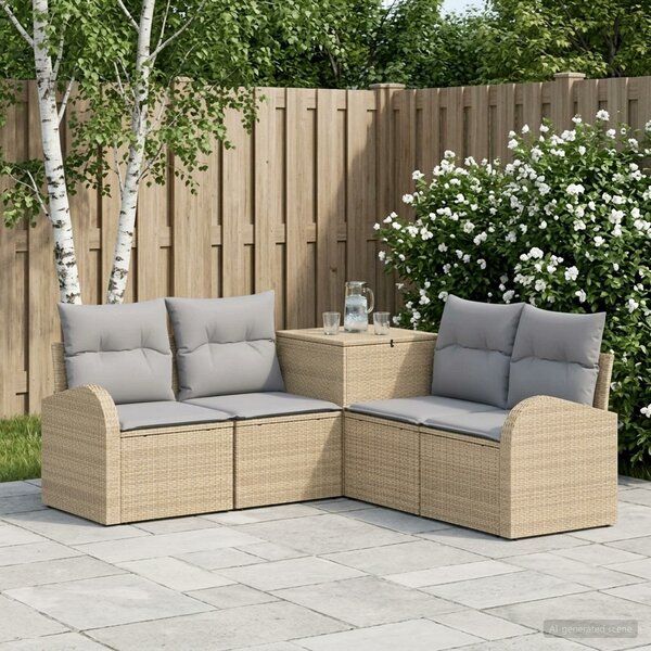 VidaXL Kanapé Szett 5 db Beige és Világosszürke Poli rattan és acél