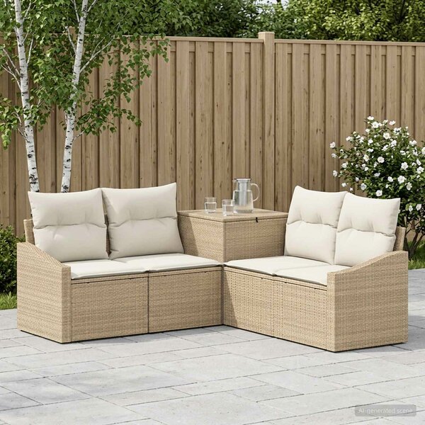 VidaXL Kanapé Szett 5 db Beige és Krémszínű Poli rattan és acél