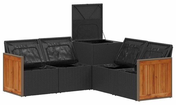 VidaXL Kanapé Szett 5 db Fekete és Kék Poli rattan és acél