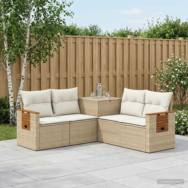 VidaXL Kanapé Szett 5 db Beige és Krémszínű Poli rattan és acél