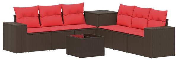 VidaXL Kanapé Szett 8 db Barna és Piros Poli rattan és acél