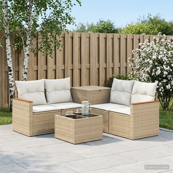 VidaXL Kanapé Szett 6 db Beige és Krémszínű Poli rattan és acél
