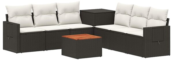 VidaXL Kanapé Szett 8 db Fekete és krémfehér Poli rattan és acél