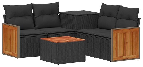 VidaXL Kanapé Szett 6 db Fekete Poli rattan és acél