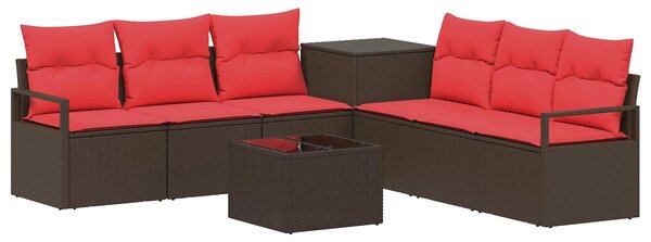 VidaXL Kanapé Szett 8 db Barna és Piros Poli rattan és acél