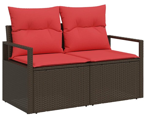 VidaXL Kanapé Szett 6 db Barna és Piros Poli rattan és acél