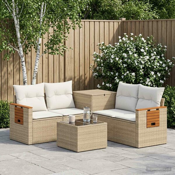 VidaXL Kanapé Szett 6 db Beige és Krémszínű Poli rattan és acél