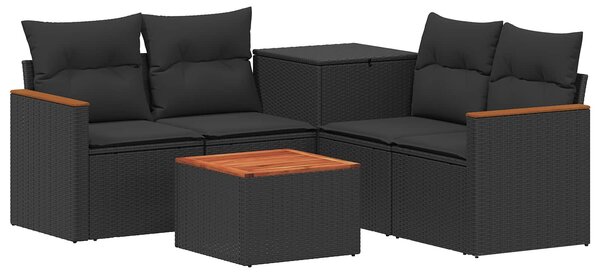 VidaXL Kanapé Szett 6 db Fekete Poli rattan és acél