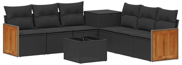VidaXL Kanapé Szett 8 db Fekete Poli rattan és acél
