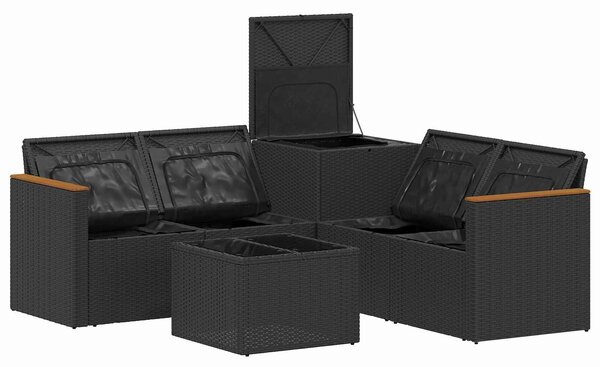 VidaXL Kanapé Szett 6 db Fekete Poli rattan és acél