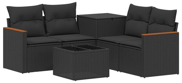 VidaXL Kanapé Szett 6 db Fekete Poli rattan és acél