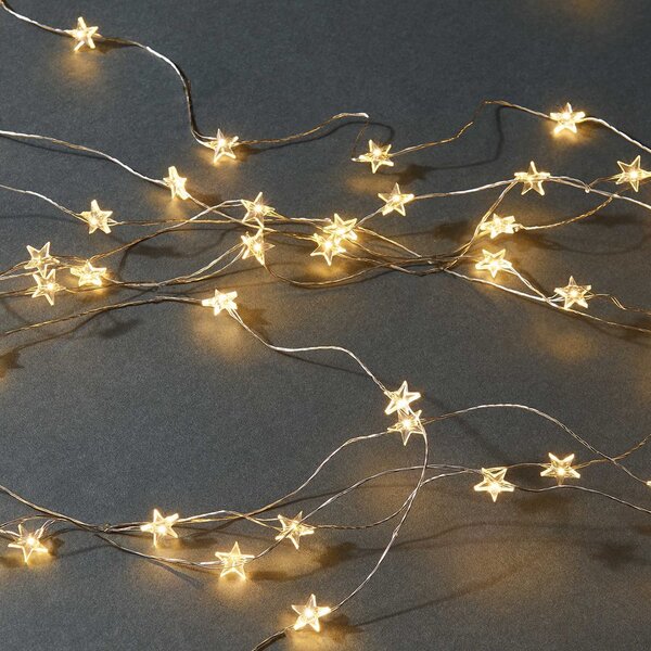 STAR LIGHTS LED égősor USB kábellel, ezüstdrót-csillagok 100 égővel