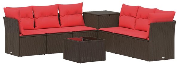 VidaXL Kanapé Szett 8 db Barna és Piros Poli rattan és acél