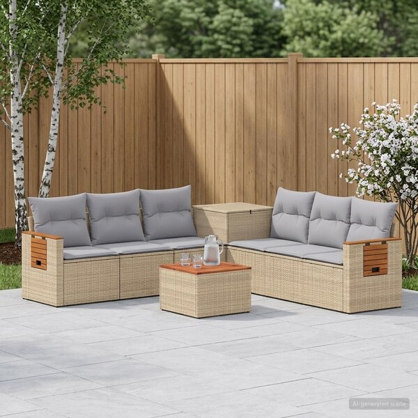 VidaXL Kanapé Szett 8 db Beige és Világosszürke Poli rattan és acél