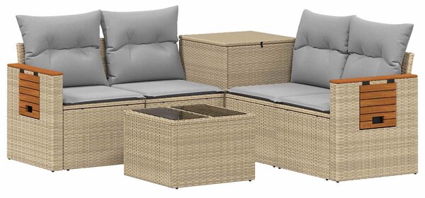 VidaXL Kanapé Szett 6 db Beige és Világosszürke Poli rattan és acél