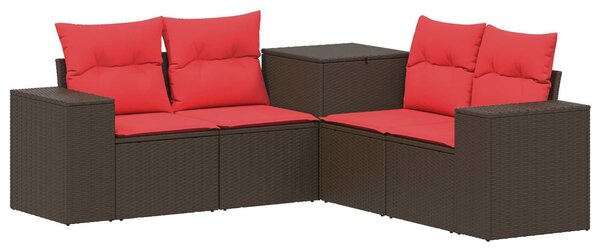 VidaXL Kanapé Szett 5 db Barna és Piros Poli rattan és acél