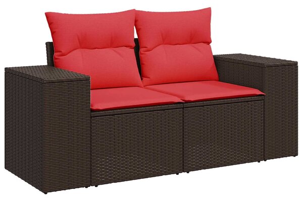 VidaXL Kanapé Szett 6 db Barna és Piros Poli rattan és acél