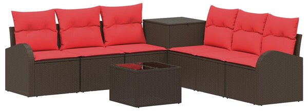 VidaXL Kanapé Szett 8 db Barna és Piros Poli rattan és acél