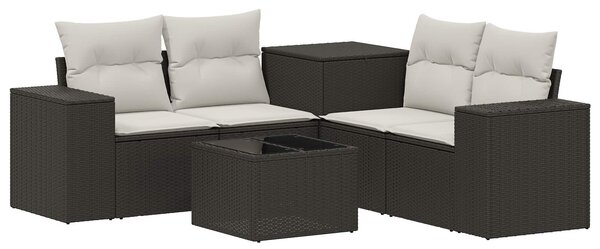 VidaXL Kanapé Szett 6 db Fekete és krémfehér Poli rattan és acél