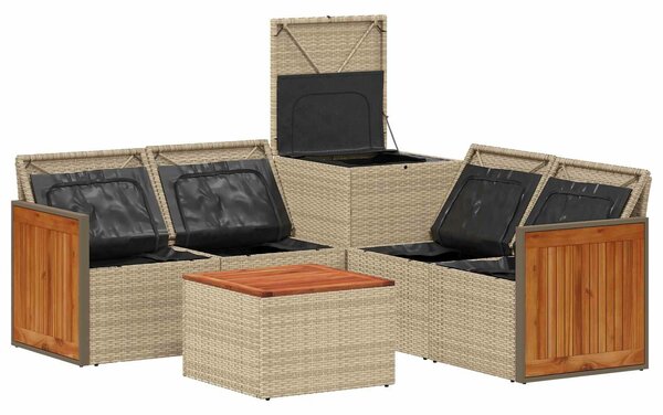 VidaXL Kanapé Szett 6 db Beige és Krémszínű Poli rattan és acél