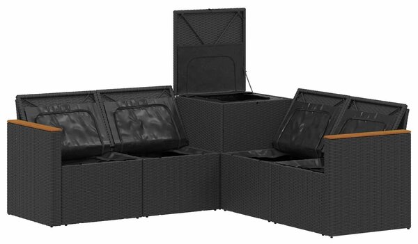 VidaXL Kanapé Szett 5 db Fekete Poli rattan és acél