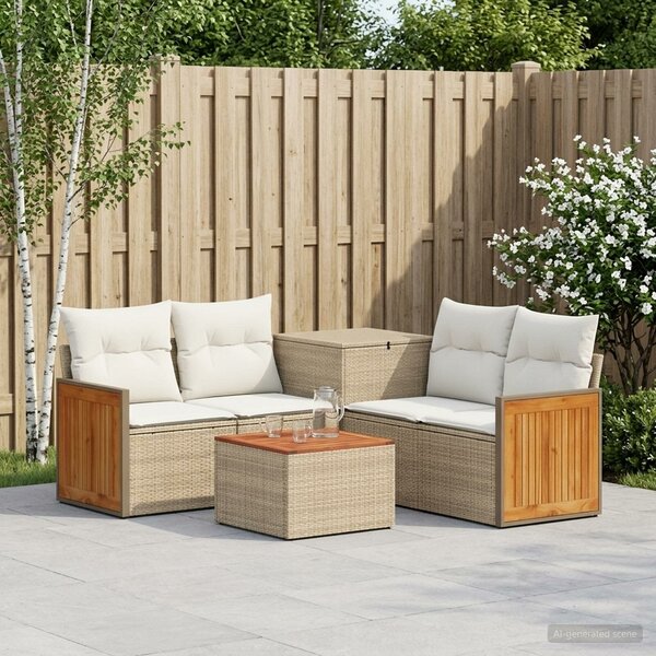 VidaXL Kanapé Szett 6 db Beige és Krémszínű Poli rattan és acél