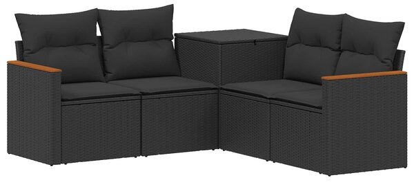 VidaXL Kanapé Szett 5 db Fekete Poli rattan és acél