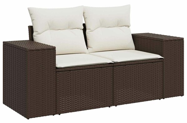 VidaXL Kanapé Szett 5 db Barna és Krémfehér Poli rattan és acél