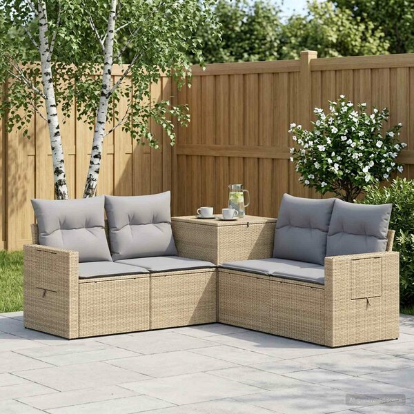 VidaXL Kanapé Szett 5 db Beige és Világosszürke Poli rattan és acél