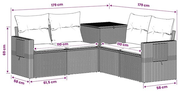 VidaXL Kanapé Szett 5 db Barna és Piros Poli rattan és acél
