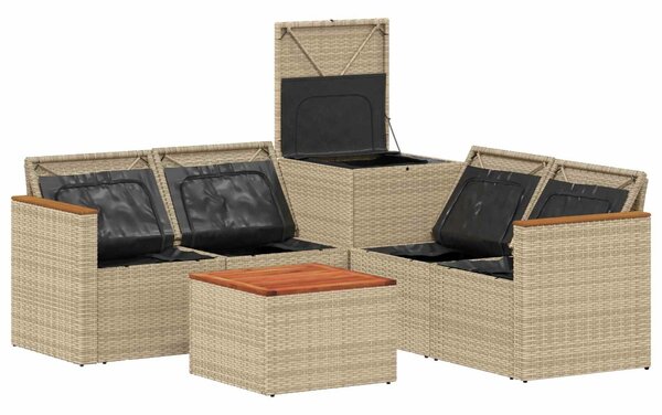VidaXL Kanapé Szett 6 db Beige és Világosszürke Poli rattan és acél