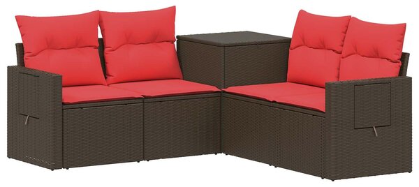 VidaXL Kanapé Szett 5 db Barna és Piros Poli rattan és acél