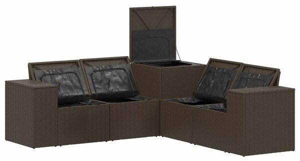 VidaXL Kanapé Szett 5 db Barna és Krémfehér Poli rattan és acél
