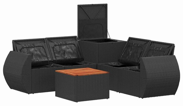 VidaXL Kanapé Szett 6 db Fekete Poli rattan és acél