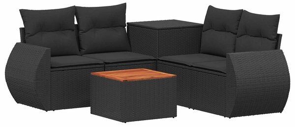 VidaXL Kanapé Szett 6 db Fekete Poli rattan és acél