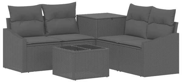 VidaXL Kanapé Szett 6 db Fekete Poli rattan és acél